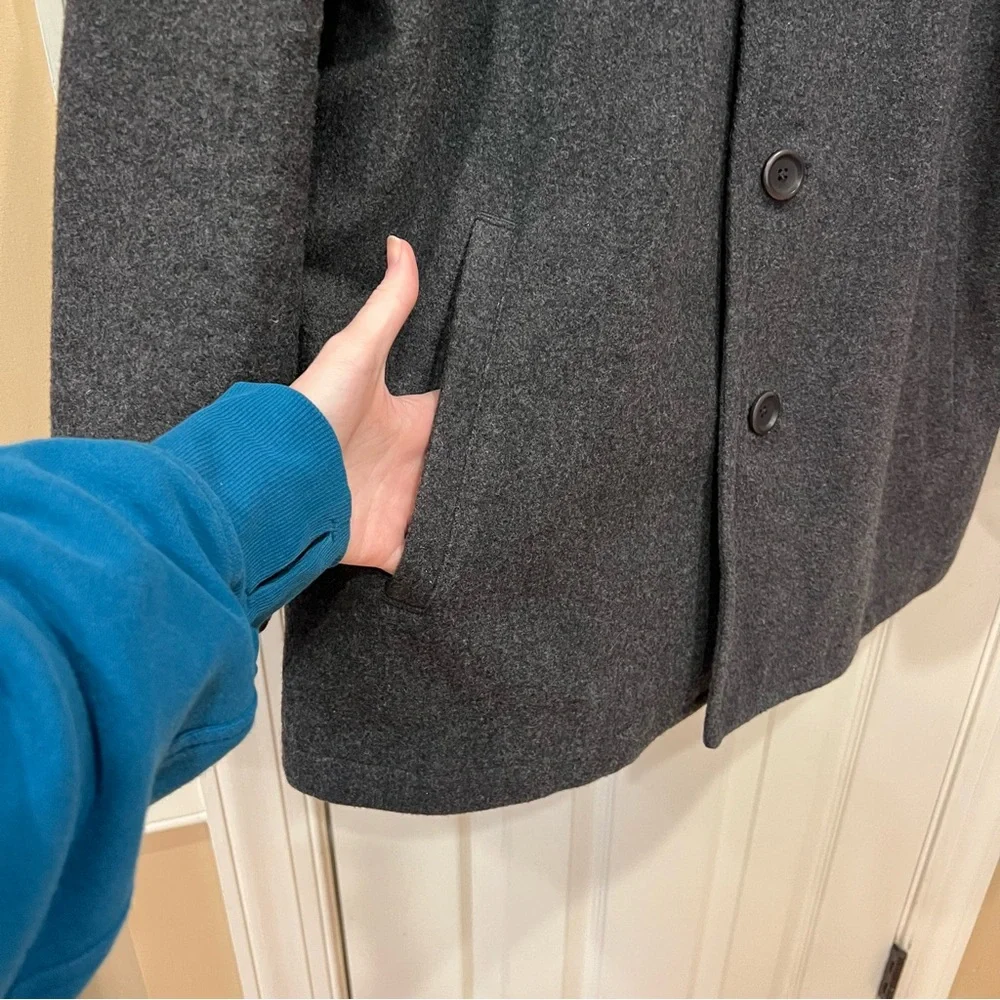 JCrew J. Crew Men’s Wool Button Front Jacket Outer Shell Pea Coat Gray Grey L